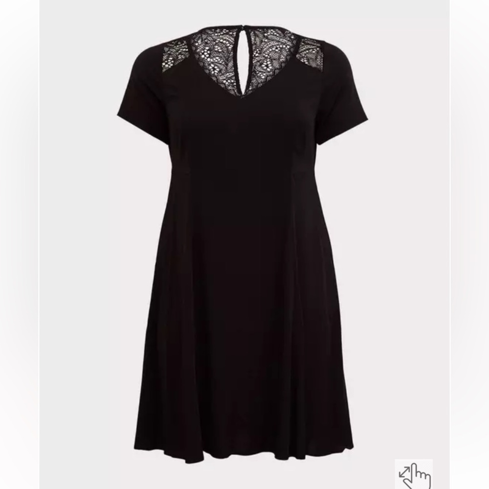 Torrid 00x 10 M/L Black Challis Lace Yoke Trapeze Dress - Picture 2 of 7